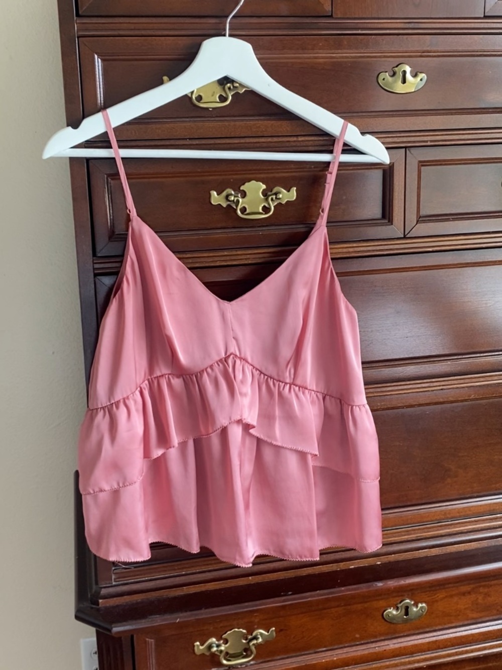 Anthropologie pink ruffle tank size small